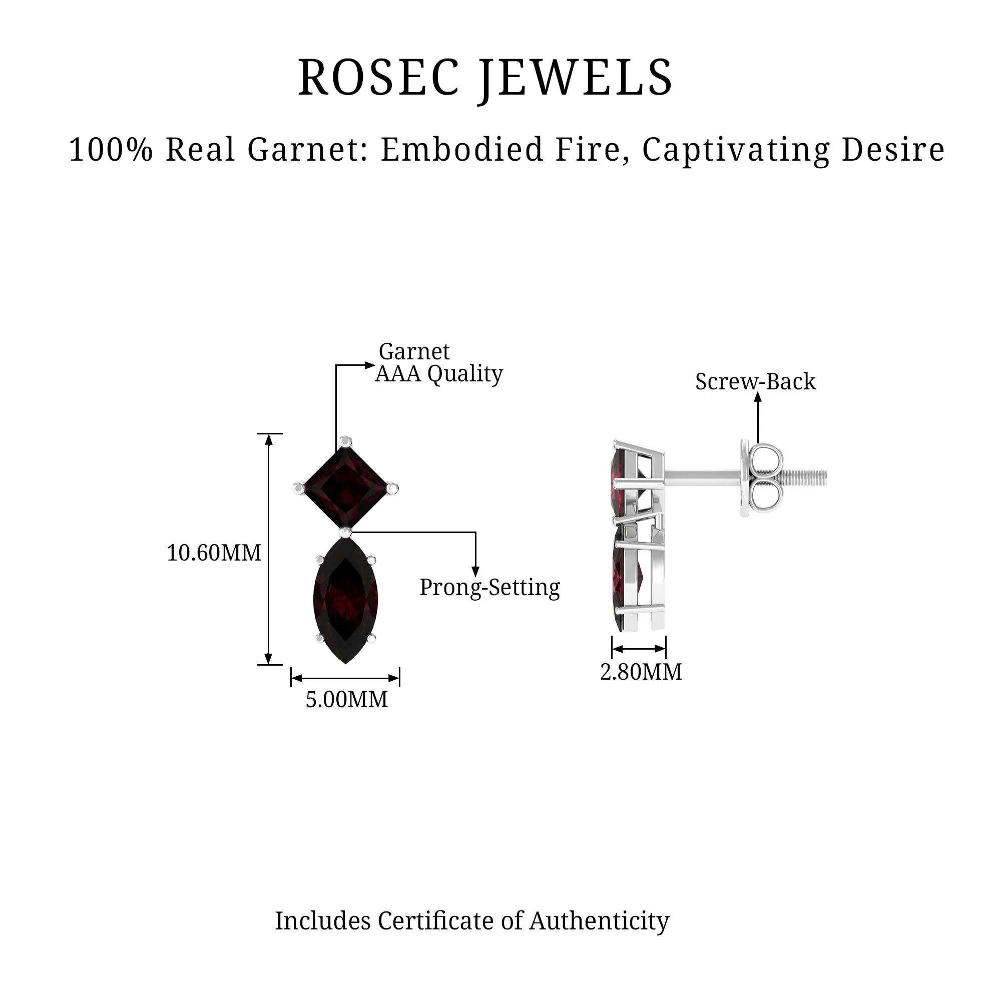 1 CT Garnet Simple Stud Earrings