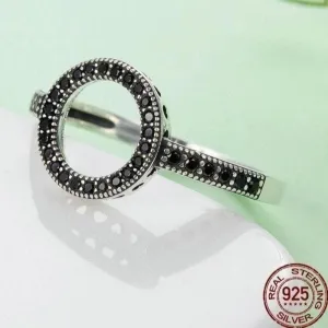 100% 925SS Forever Black Round Finger Ring Charm Jewelry - SCR041