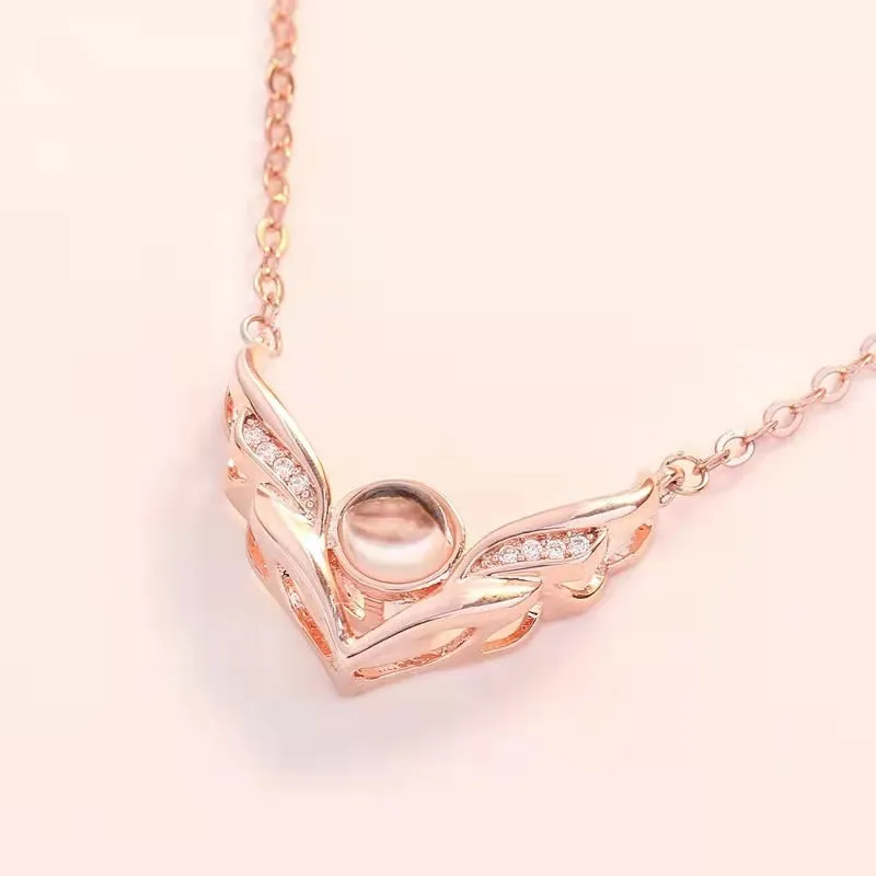 100 languages I love you necklace angel wings vibrato with zircon projection pendant love memories