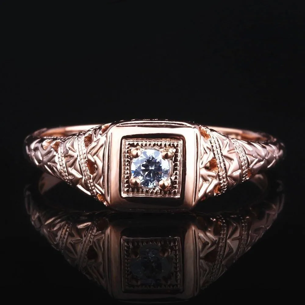 10k Rose Gold Vintage / Unique Moissanite Ring 0.1ct