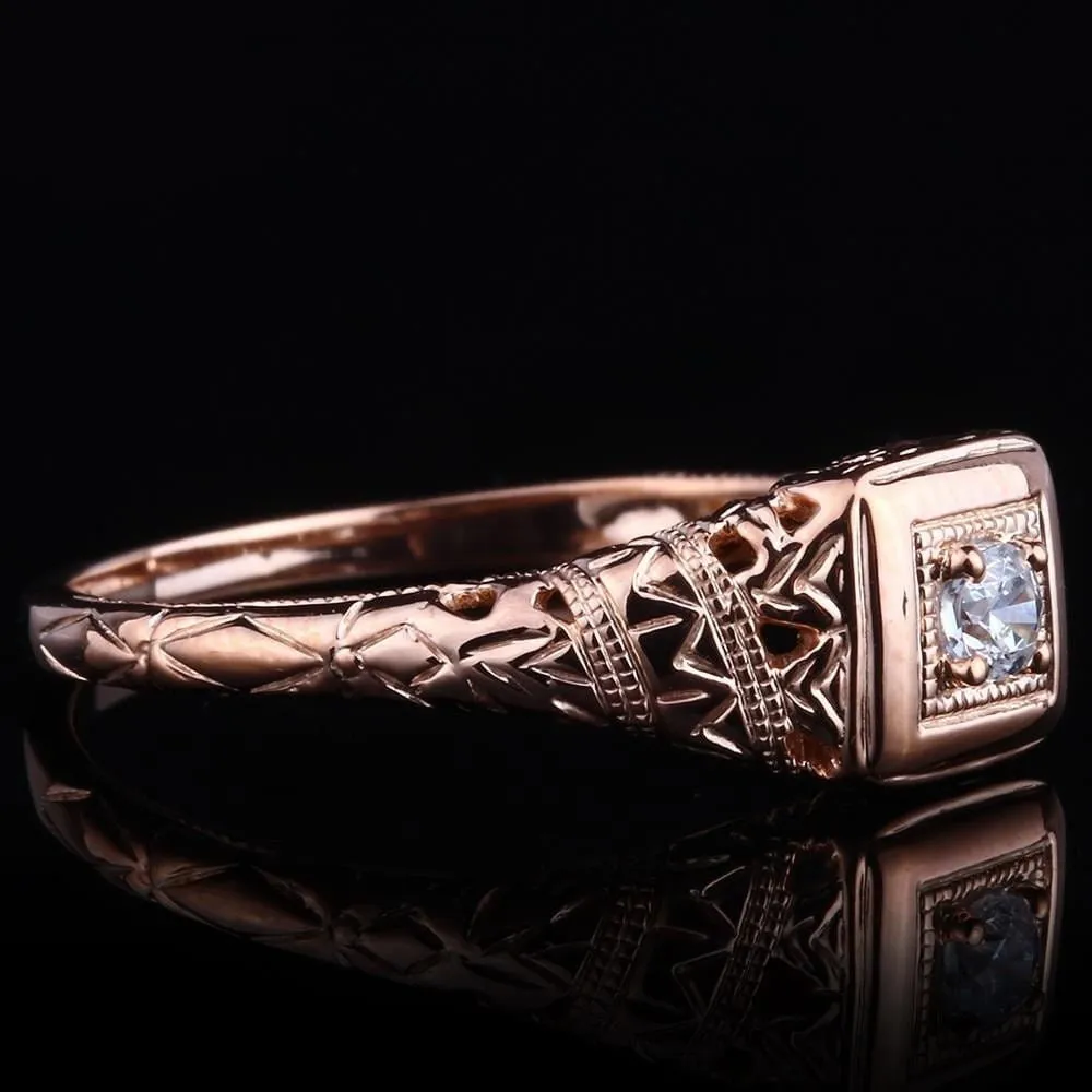 10k Rose Gold Vintage / Unique Moissanite Ring 0.1ct