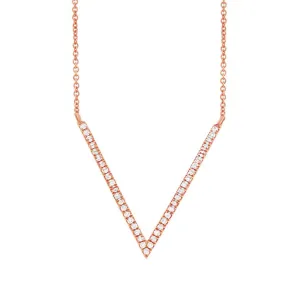 14k Rose Gold Diamond V Necklace