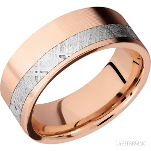 14K Rose Gold with Machine, Machine Finish and Meteorite Inlay - 8MM