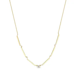 14k Single Diamond Gold Linked Bar Necklace