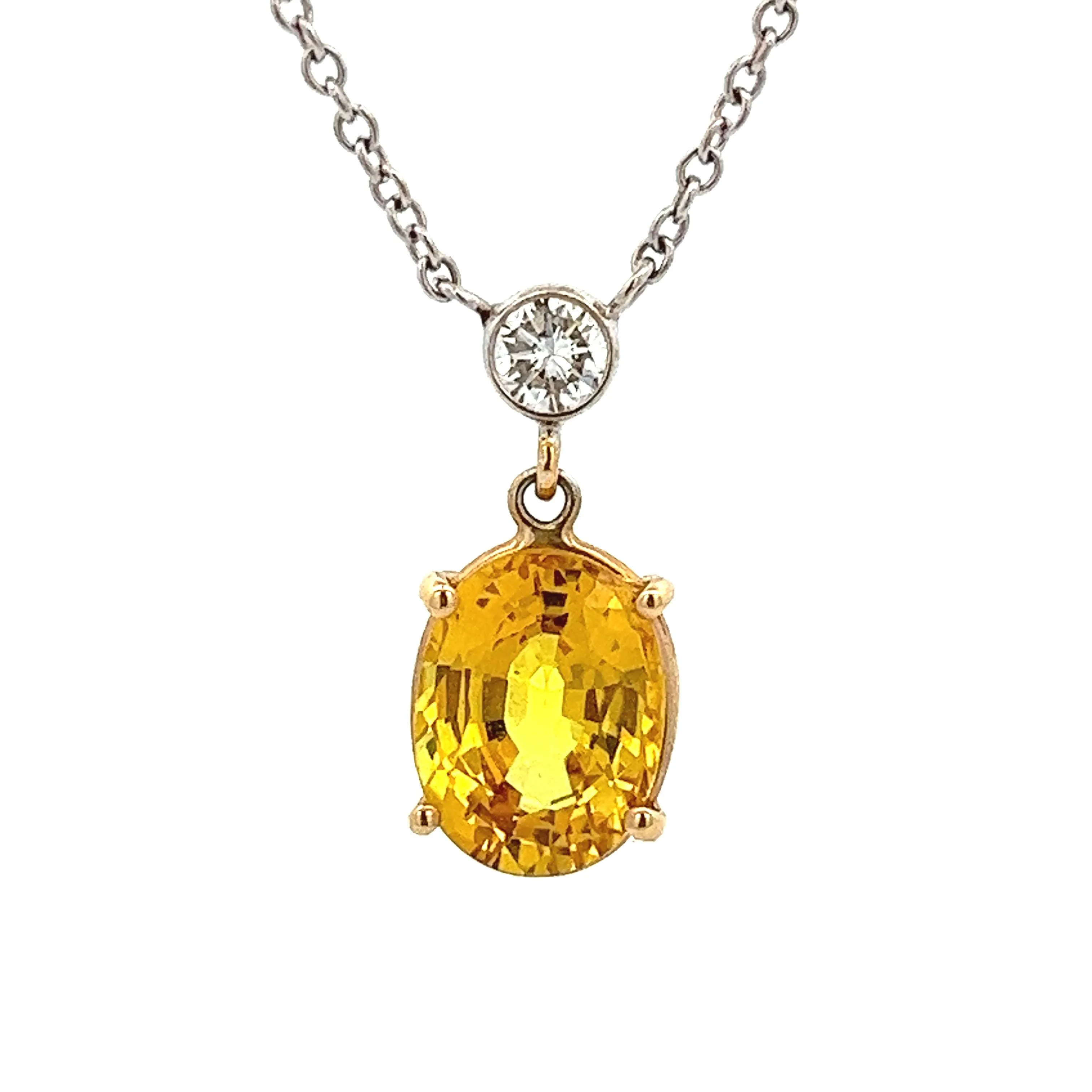 14k White Gold Diamond & Yellow Sapphire Pendant