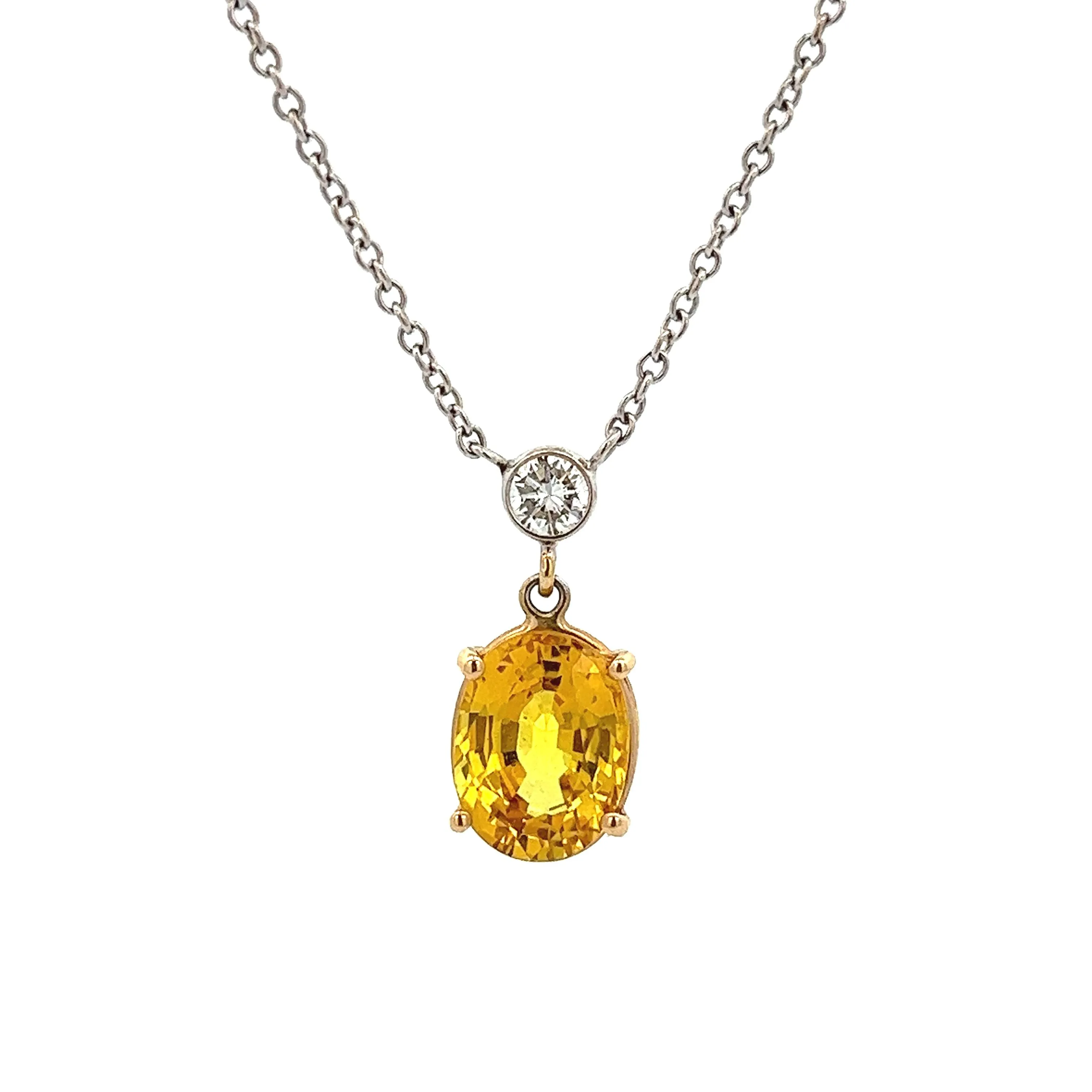 14k White Gold Diamond & Yellow Sapphire Pendant