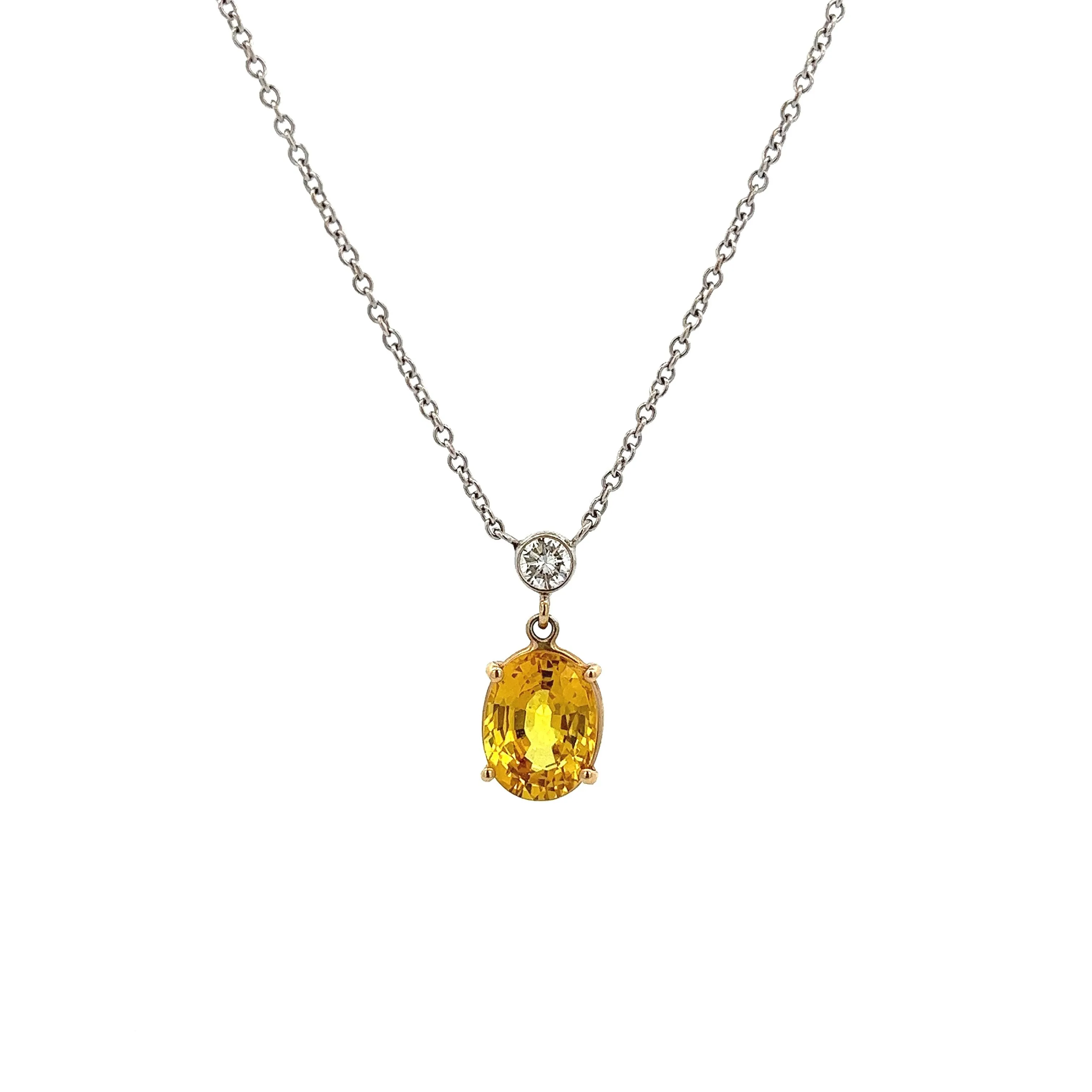 14k White Gold Diamond & Yellow Sapphire Pendant