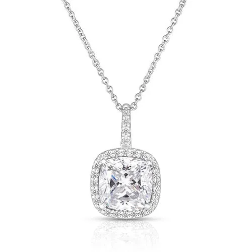 14K White Gold White Topaz and Diamond Pendant Necklace