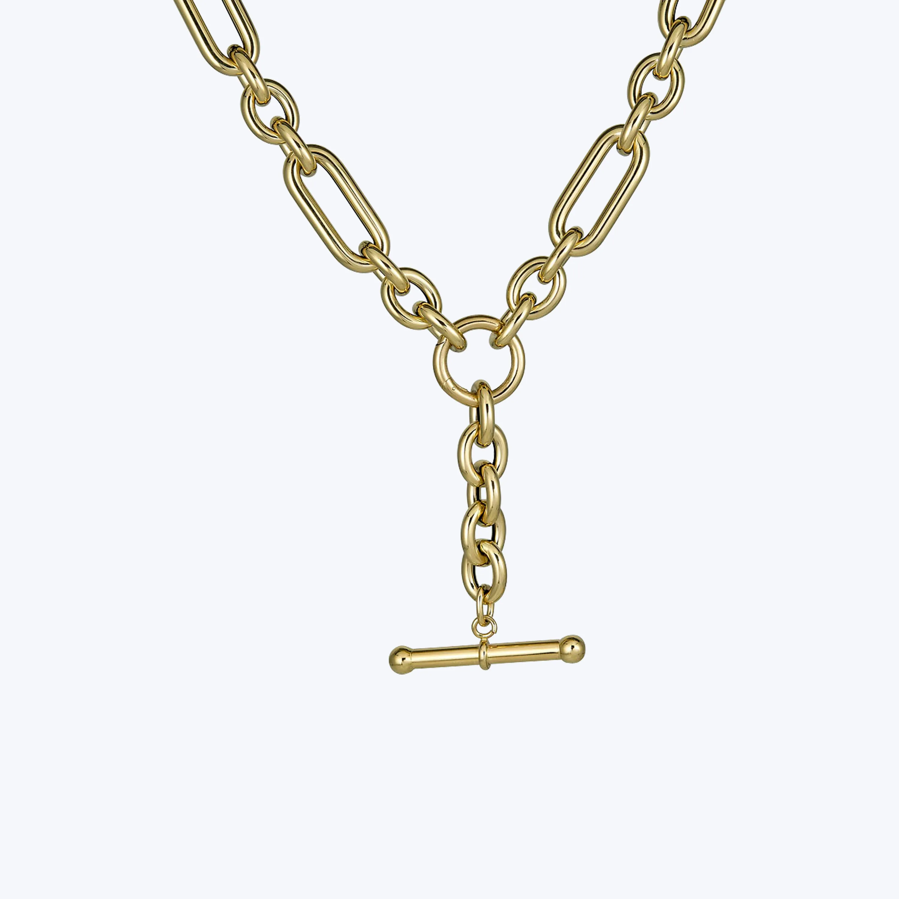 14K Yellow Gold Geometric T-Bar Necklace