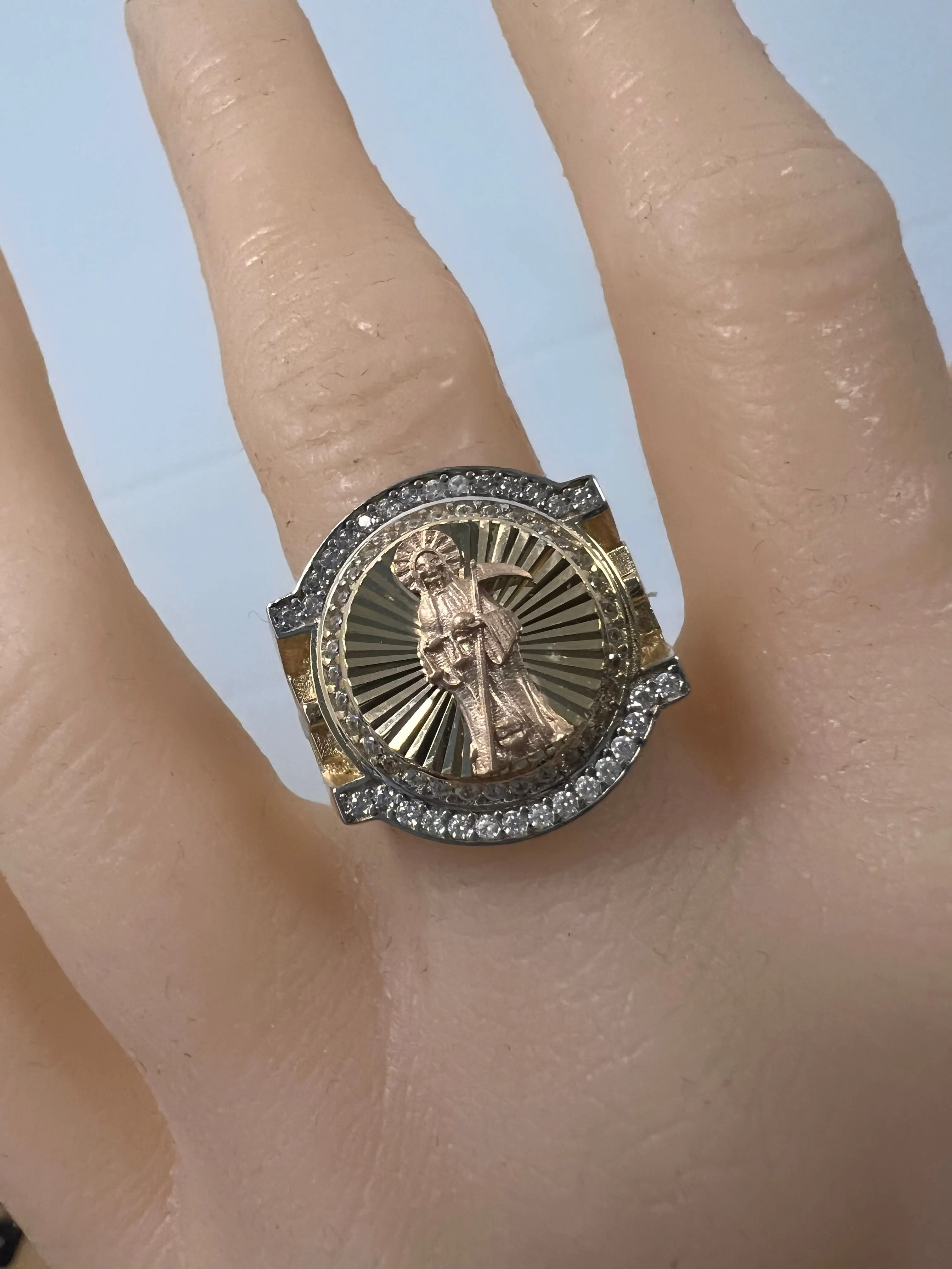 14K Yellow gold santa muerte ring-227162