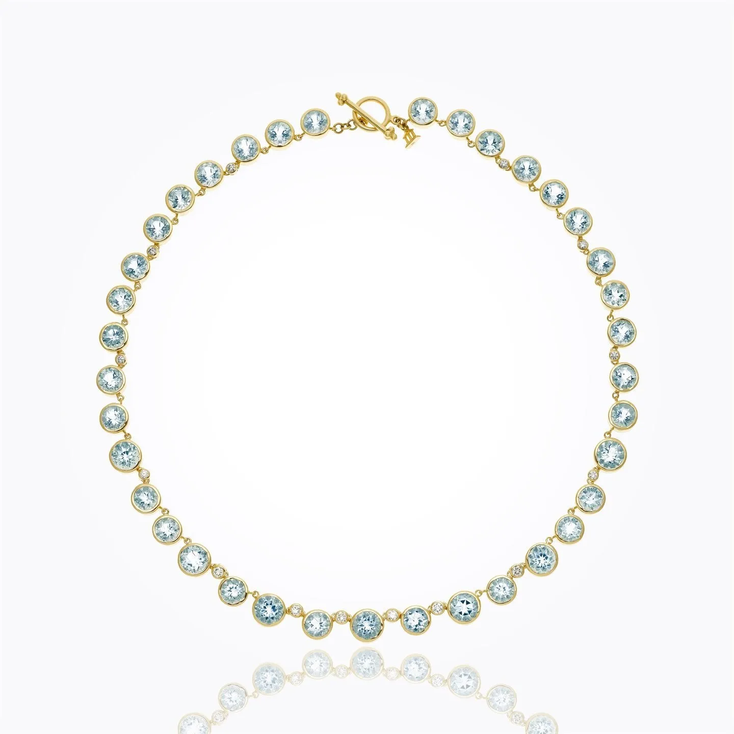 18K Single Round Necklace with aquamarine and diamond - 18''