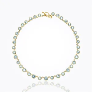 18K Single Round Necklace with aquamarine and diamond - 18''