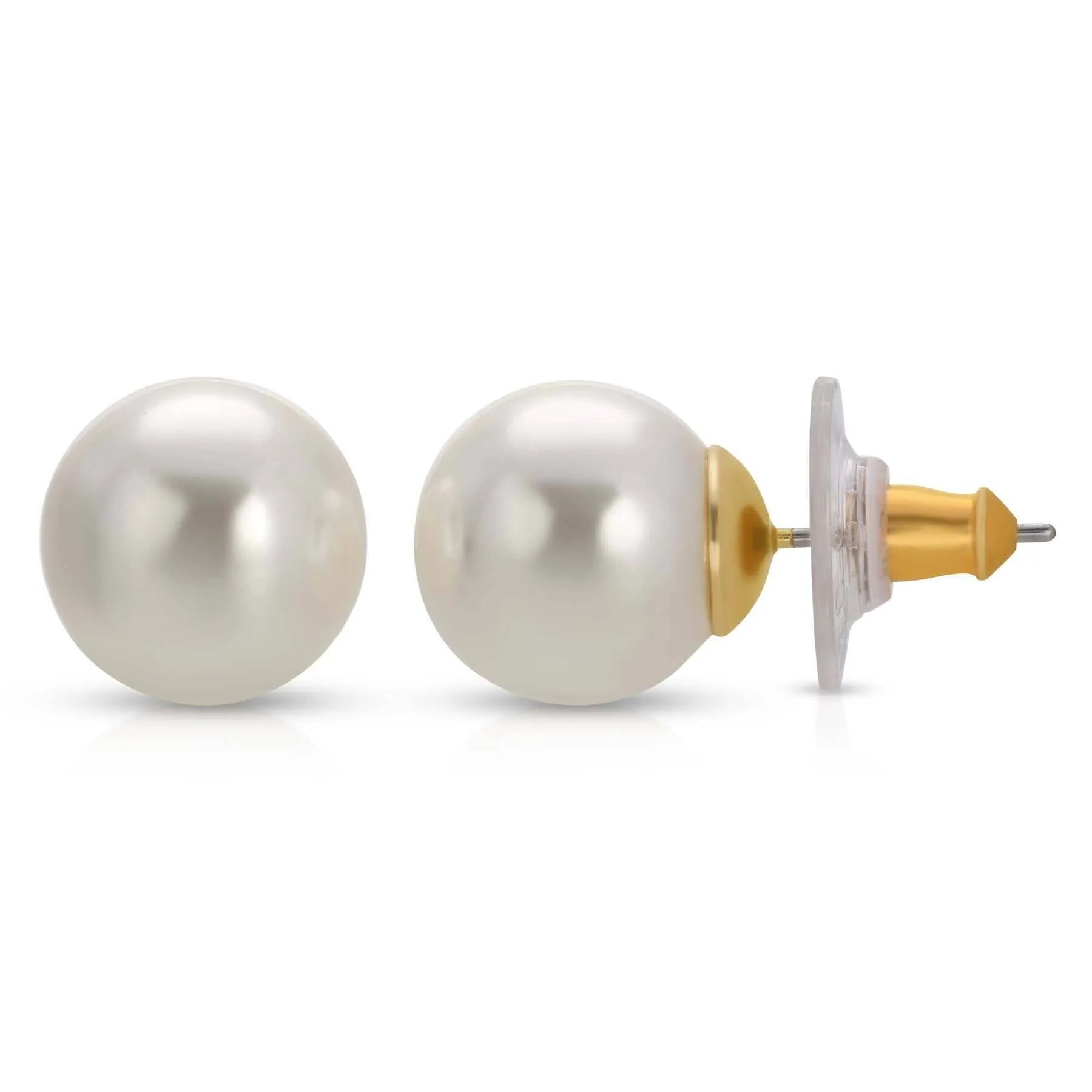 1928 Bridal 12mm Faux Pearl Button Earrings