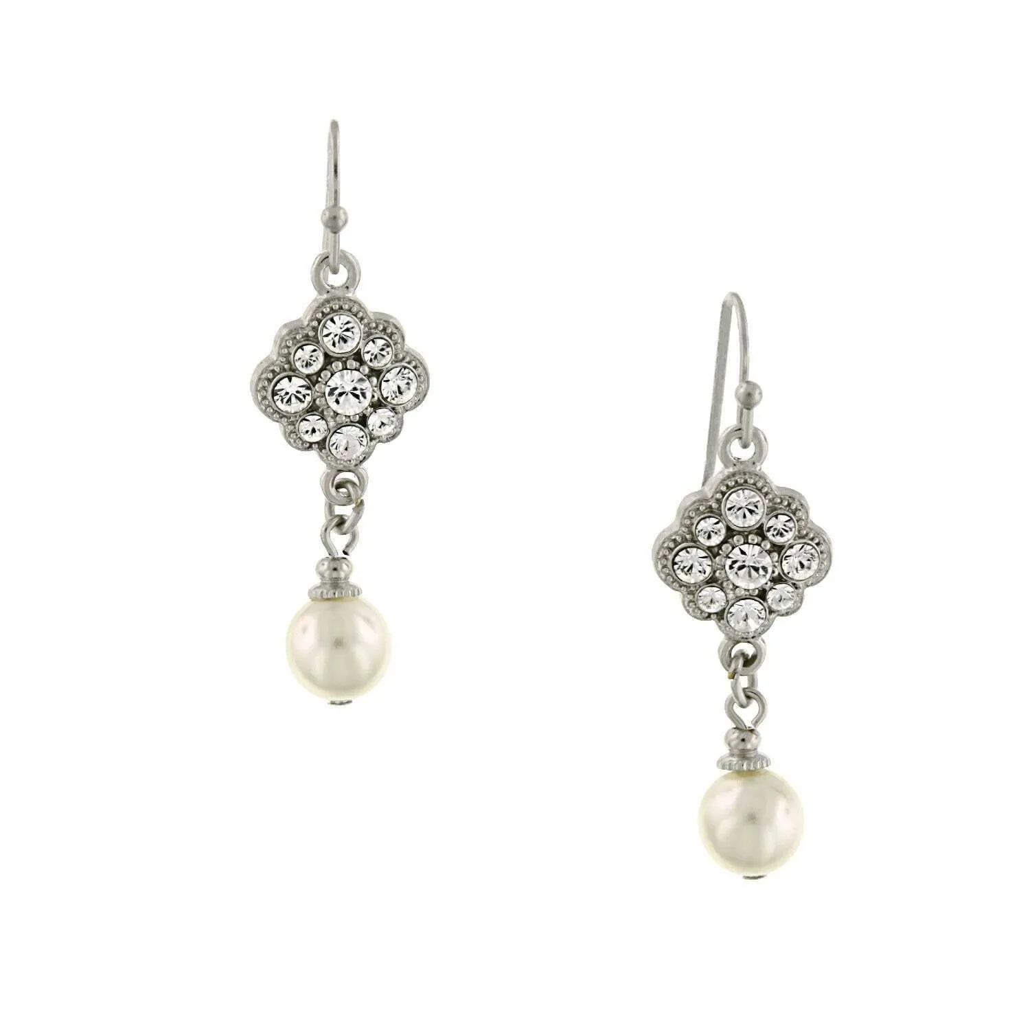 1928 Bridal Crystal Cluster And Faux Pearl Drop Earrings