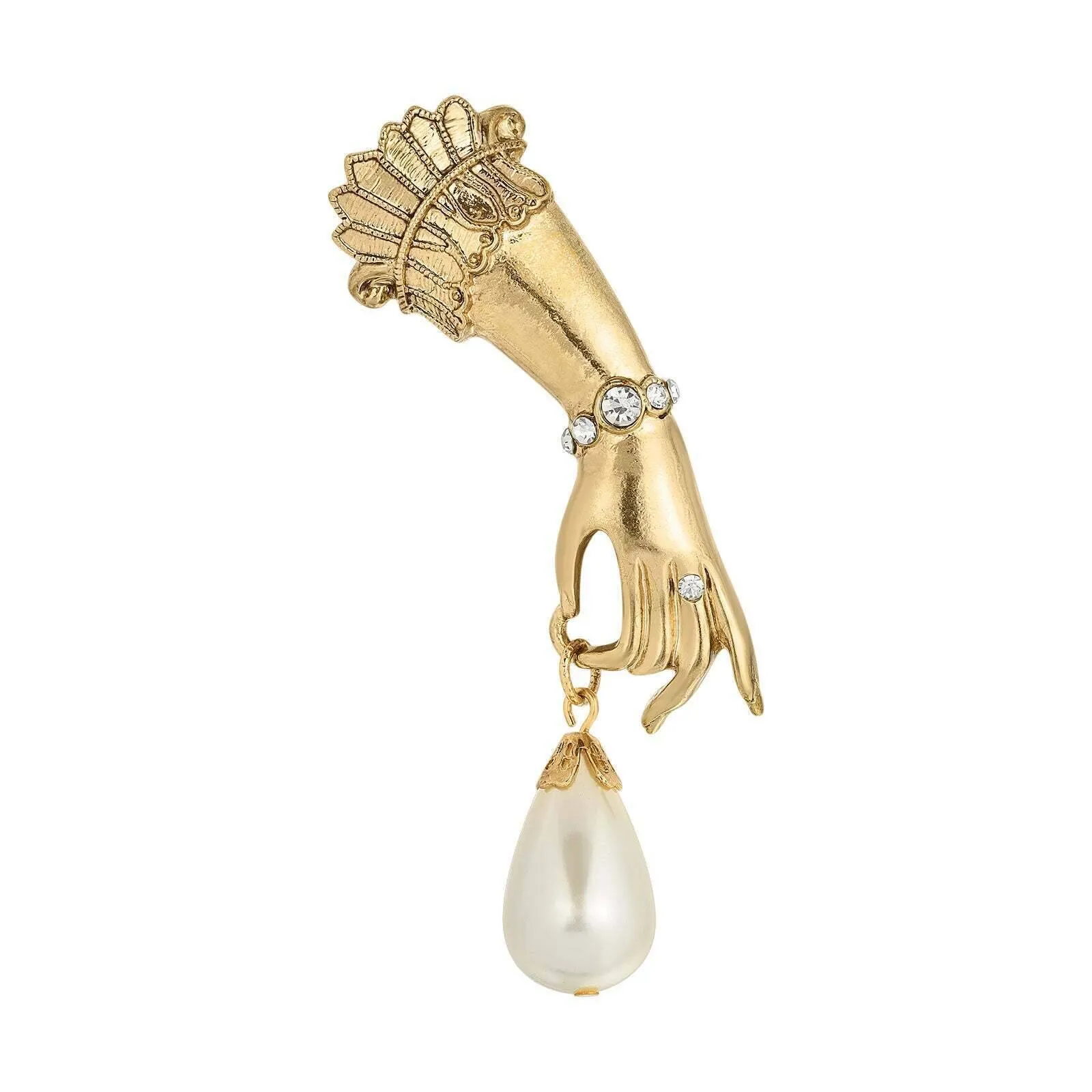 1928 Jewelry Belle Epoch Ladies Hand Teardrop Faux Pearl Pin