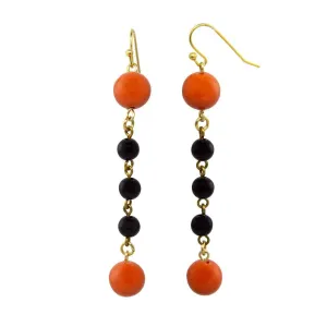 1928 Jewelry Black And Orange Beaded Linear Drop Wire Earrings