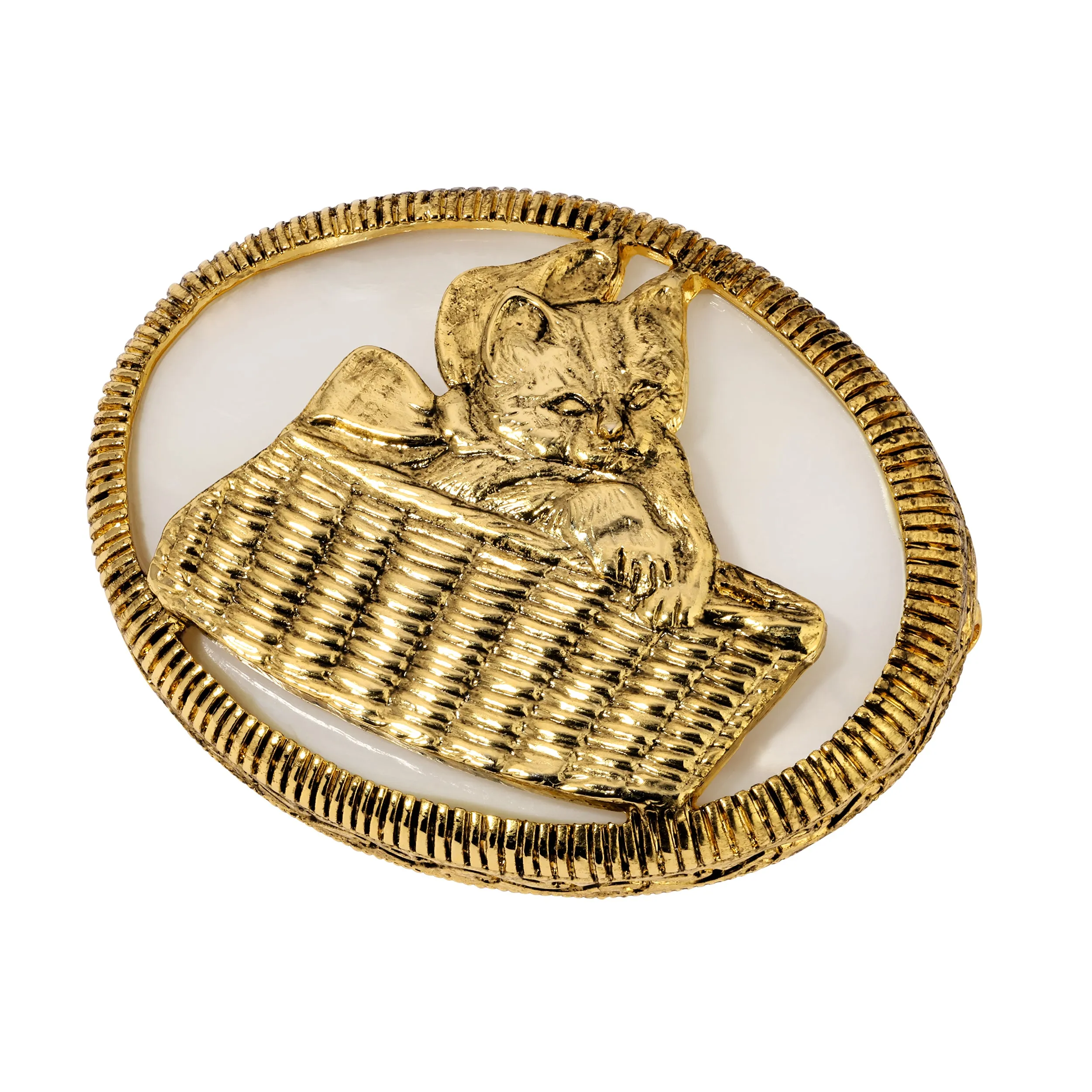 1928 Jewelry Cat In Wicker Basket Brooch