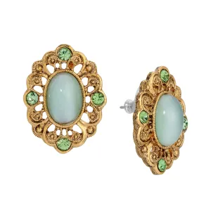 1928 Jewelry Celestial Green Oval Moonstone Peridot Crystal Post Earrings