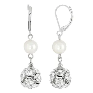 1928 Jewelry Crystal Clear Fireball White Faux Pearl Drop Earrings