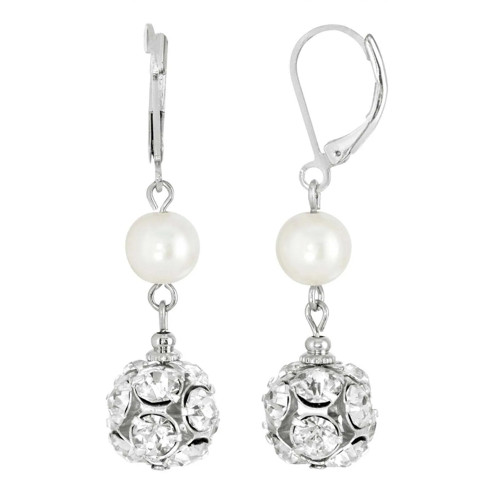 1928 Jewelry Crystal Clear Fireball White Faux Pearl Drop Earrings