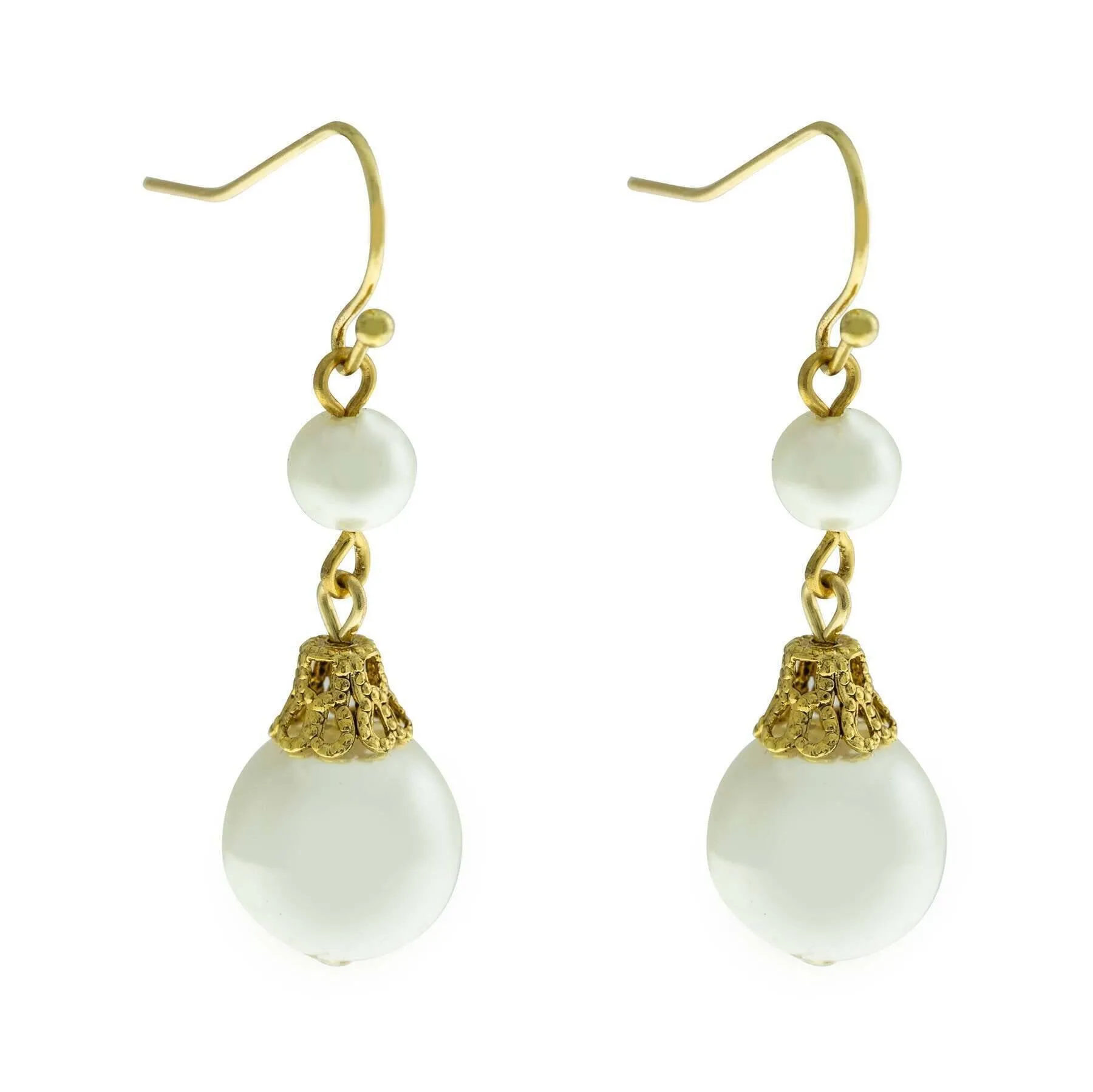 1928 Jewelry Double Faux Pearl Drop Wire Earrings