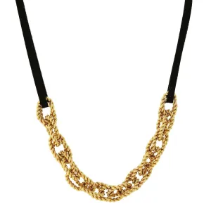 1928 Jewelry Gold Double Parallel Curb Chain Black Suede Necklace 16"   3" Extender