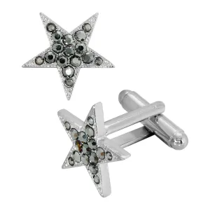 1928 Jewelry Hematite Color Crystal Star Cufflinks