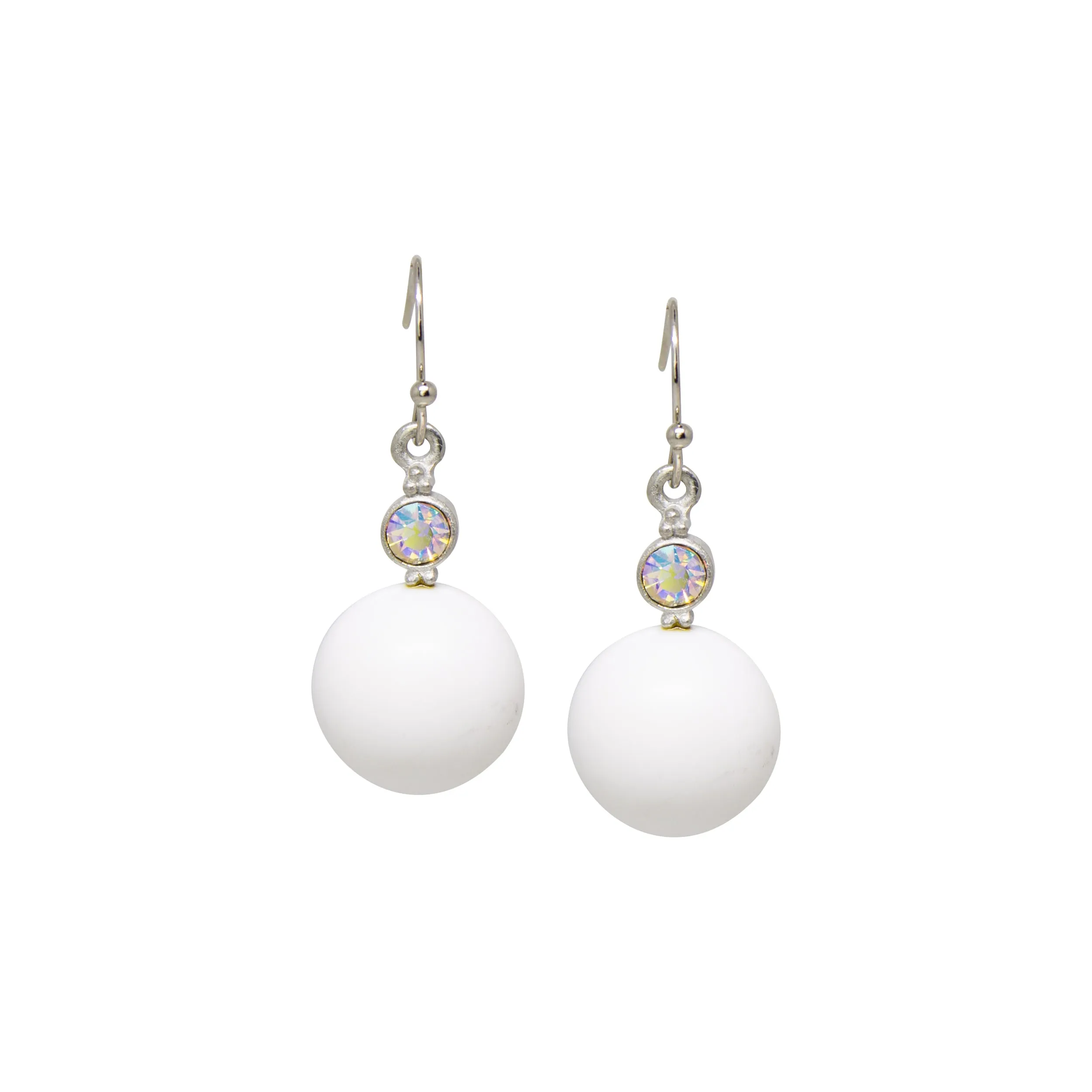 1928 Jewelry Matte White Baubles & AB Crystals Drop Earrings