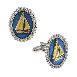 1928 Jewelry Montana Blue Enamel Sailboat Cufflinks