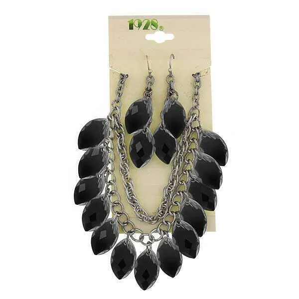 1928 Jewelry Multi Faceted Navette Drop Earrings and Necklace Set