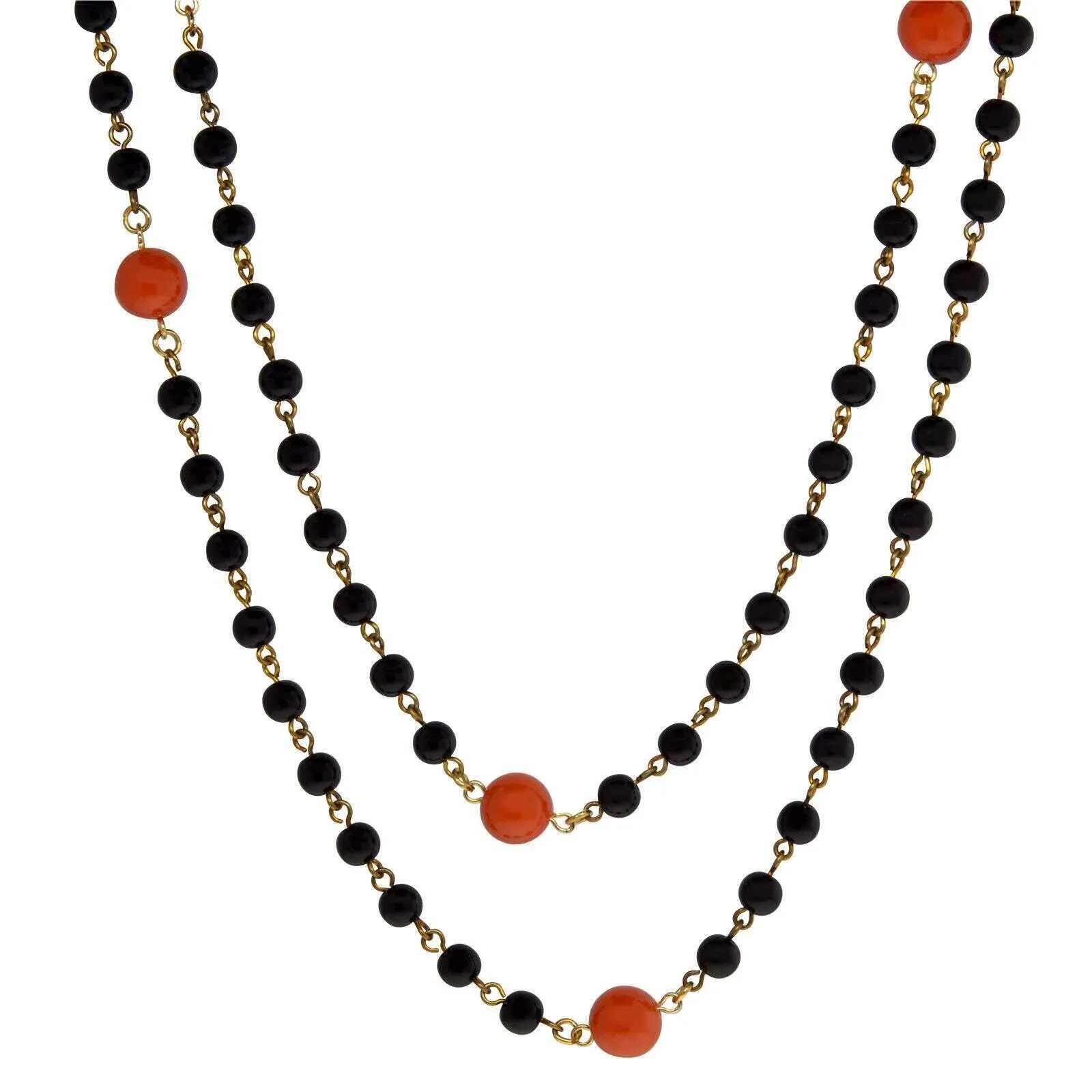 1928 Jewelry Orange And Black Beaded Necklace 48"