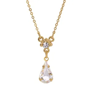 1928 Jewelry Petite Teardrop Crystal Pendant Necklace 16"   3" Extender