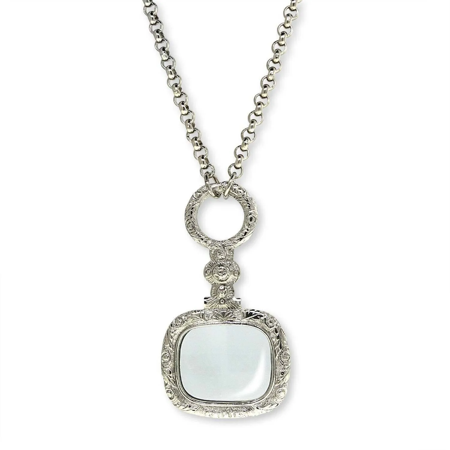 1928 Jewelry Retro Square Magnifying Glass Necklace 32" - Magnification Power: 2X