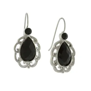 1928 Jewelry Round And Black Teardrop Earrings