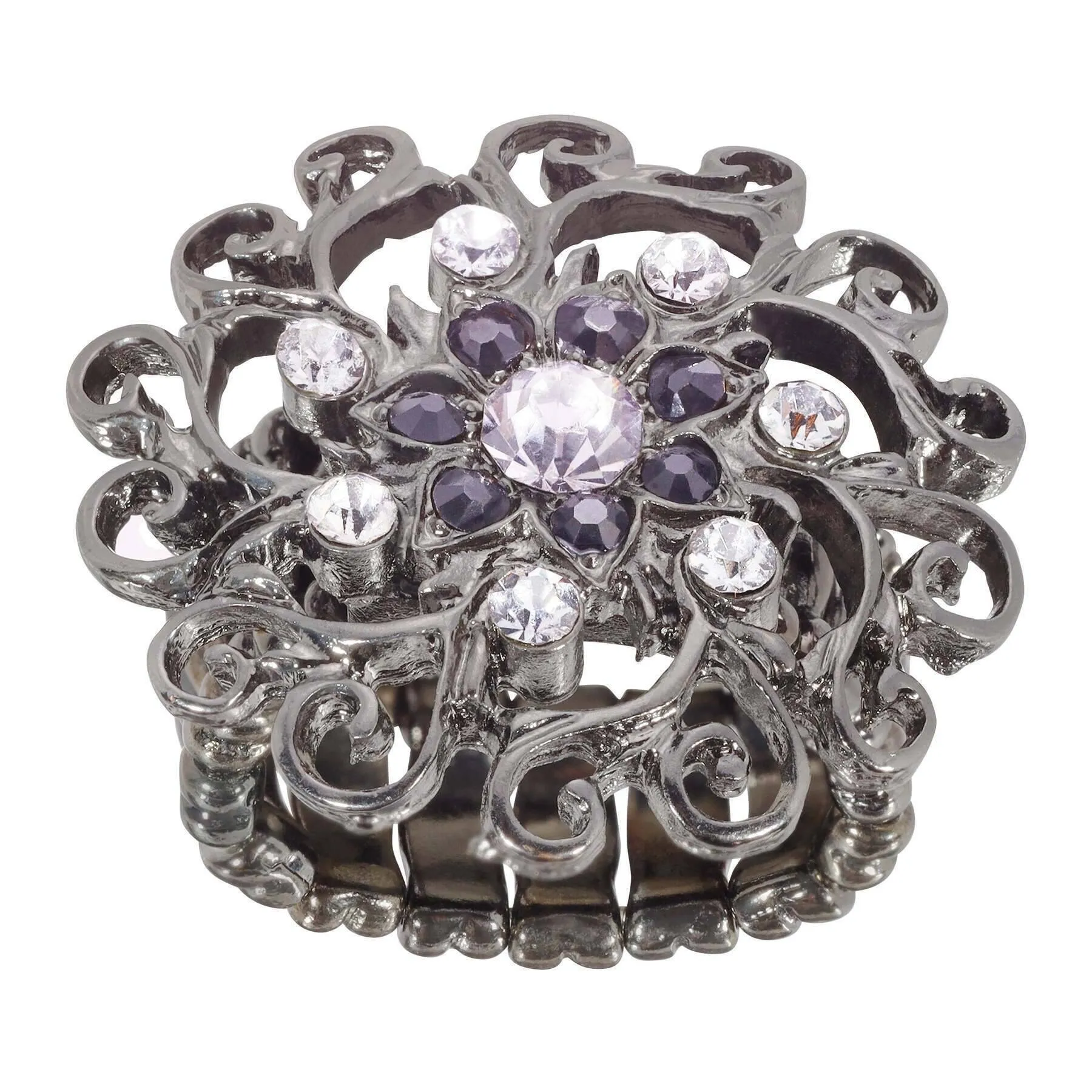 1928 Jewelry Round Multi Crystal Ornate Flower Stretch Ring