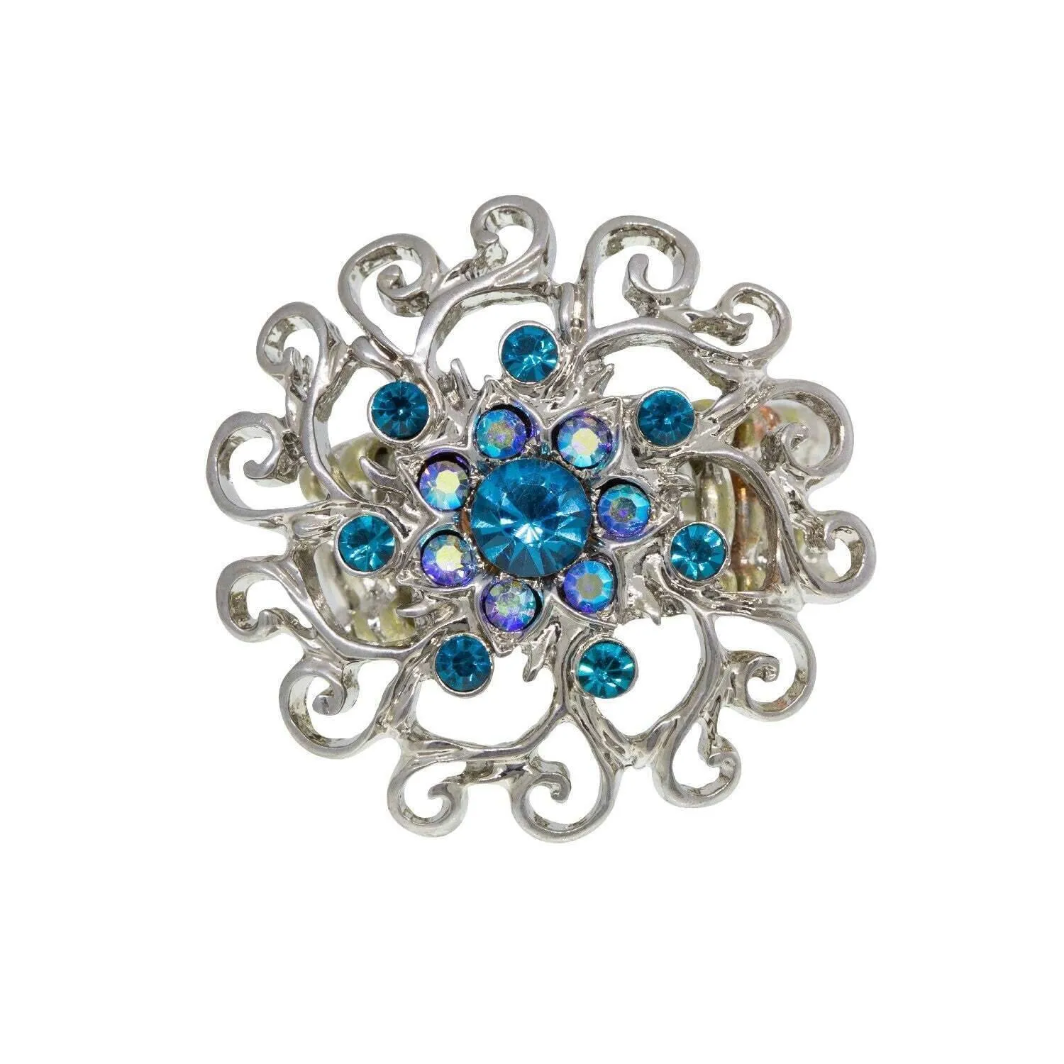 1928 Jewelry Round Multi Crystal Ornate Flower Stretch Ring