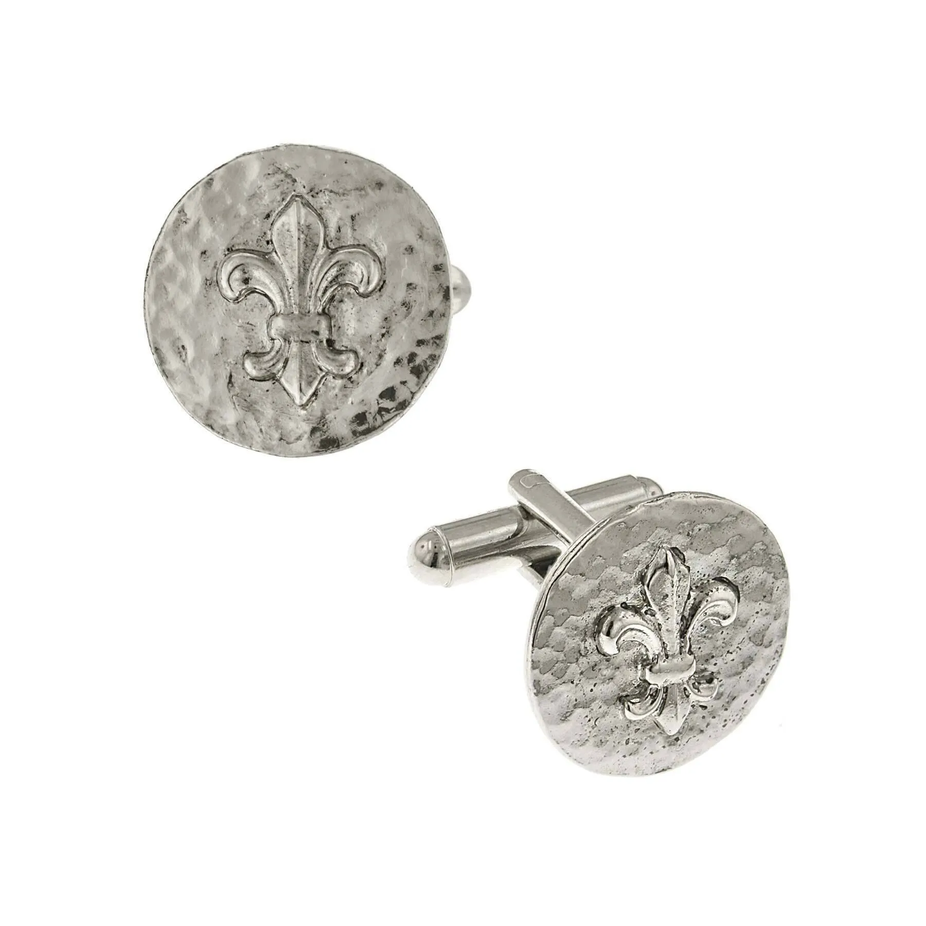 1928 Jewelry Round Textured Fleur De Lis Cufflinks