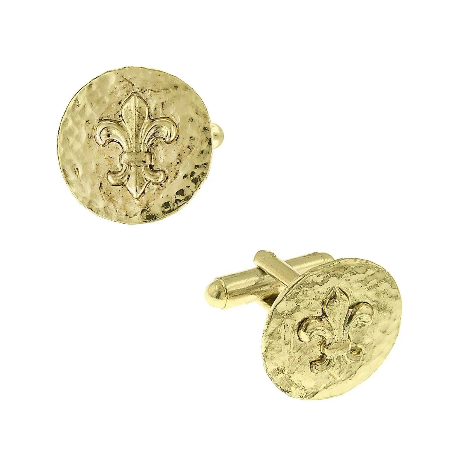 1928 Jewelry Round Textured Fleur De Lis Cufflinks