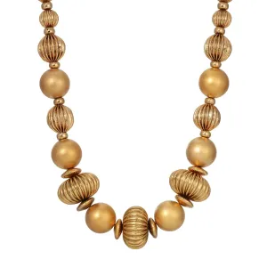 1928 Jewelry Satin Gold Corrugated Bead Necklace 16"   3" Extension