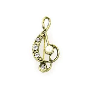 1928 Jewelry Treble Clef Crystal & Faux Pearl Pin