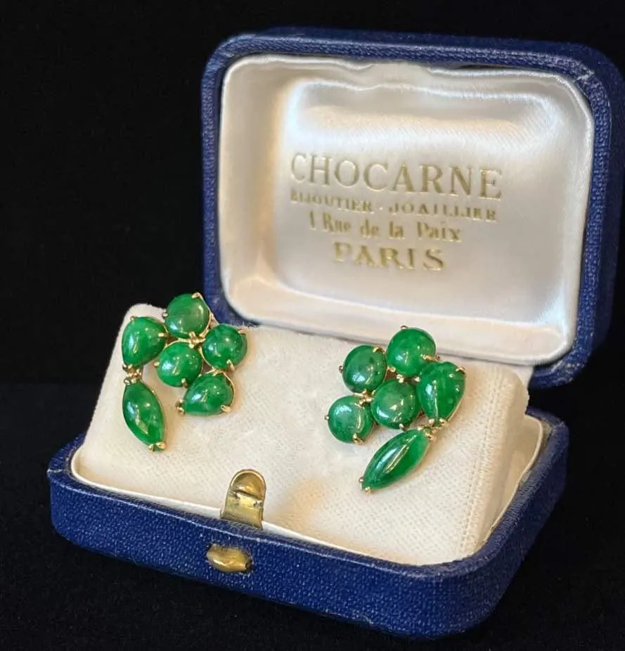 1960s FRENCH Jade Cluster Earrings