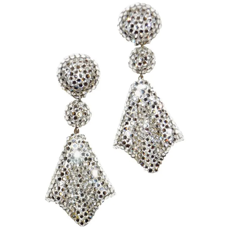 1980s Richard Kerr Rhinestone Drop Earrings