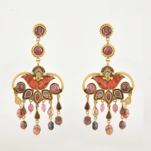 21A135 Multicolor Stone Gold Plated Dangler Earrings