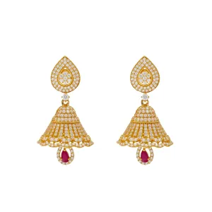 22K Yellow Gold, Ruby & CZ Jhumka Earrings (18.5gm)