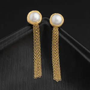 24 Carat Guaranteed Gold Plated Wire Wrapped Freshwater Natural Cultural Pearl With Hanging Chain Fashion Drop Earring- PER 2129