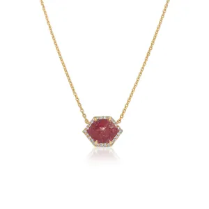 2.55 CT Rose-Cut Hexagon Brown Diamond and 0.18 Cttw White Diamond Halo 14K Yellow Gold Necklace