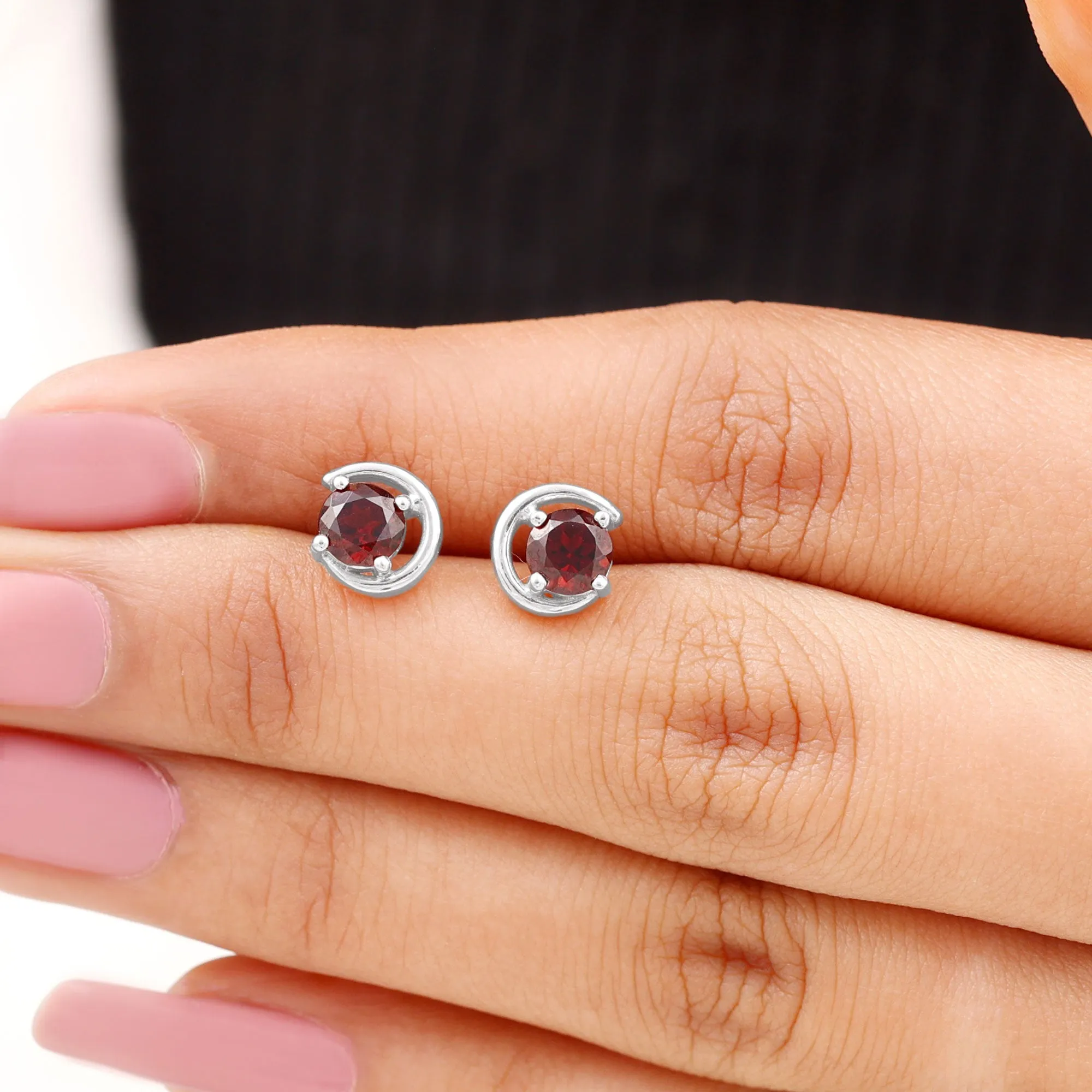 5 MM Garnet Solitaire and Gold Simple Stud Earrings