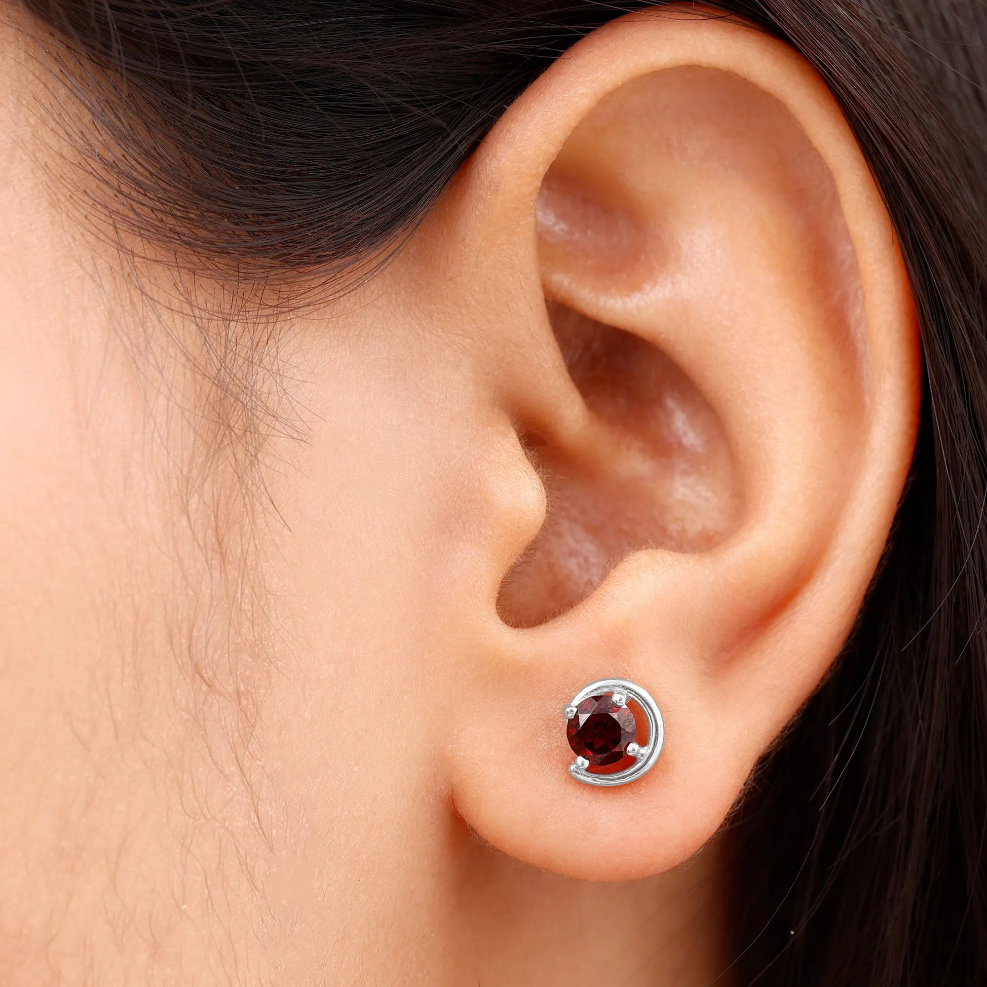 5 MM Garnet Solitaire and Gold Simple Stud Earrings