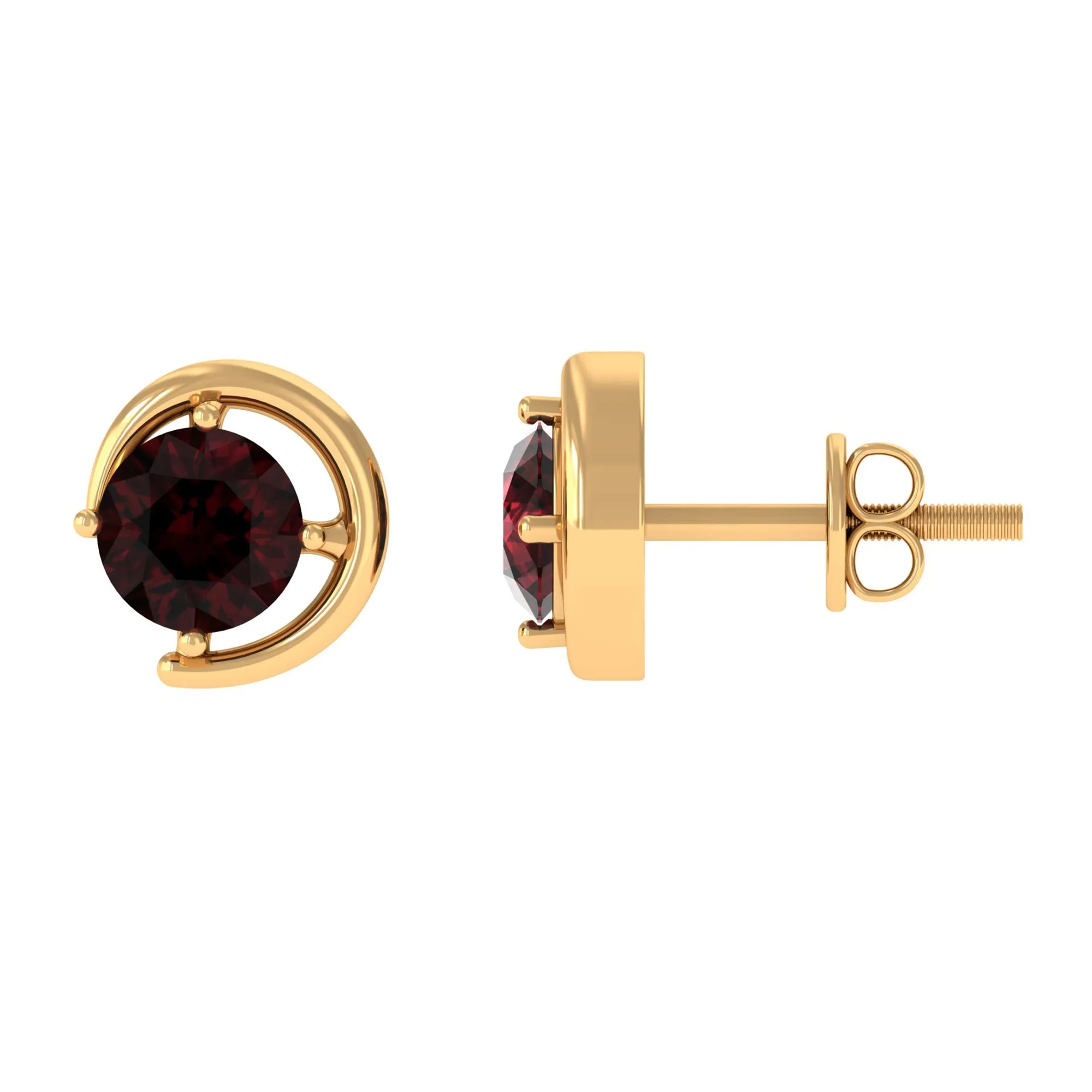 5 MM Garnet Solitaire and Gold Simple Stud Earrings