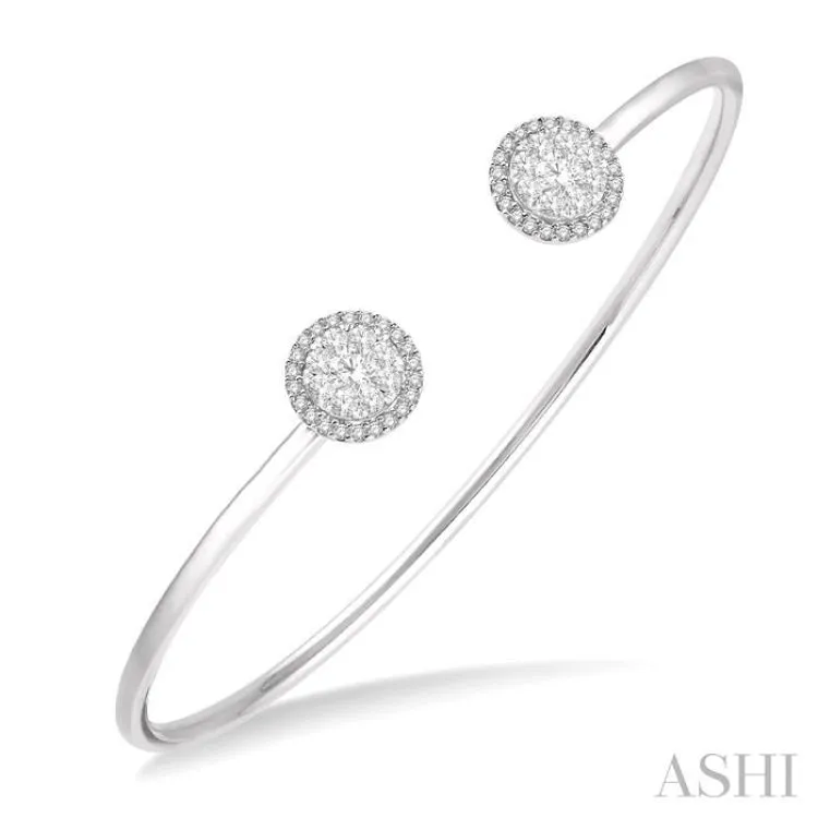 5/8 Ctw Lovebright Round Open Cuff Diamond Bangle in 14K White Gold